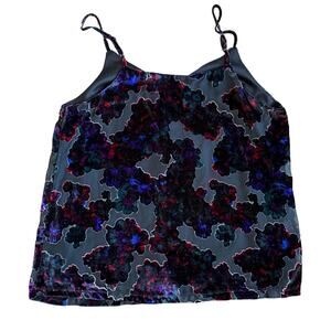 Y2K Velvet Floral Cami Tank Top Size M 90s Goth Witchy Fairycore Spaghetti Strap